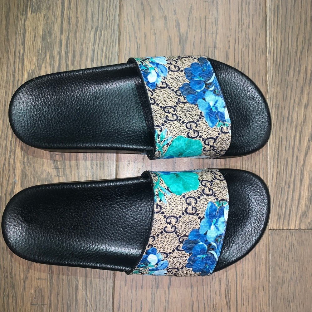 Blue Floral Gucci Slides